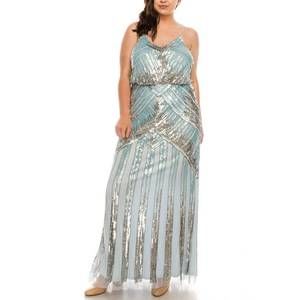 NEW AIDAN MATTOX allover beaded long dress in cloud blue